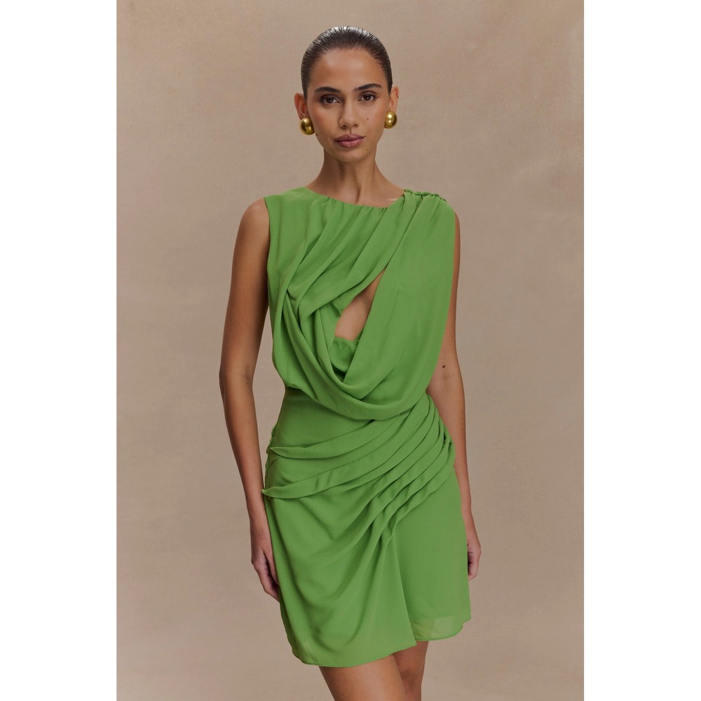 Meshki Oria Chiffon Mini Dress Green Small New With Tags